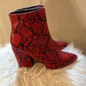 Steve Madden Red Snake Print Ankle Boots